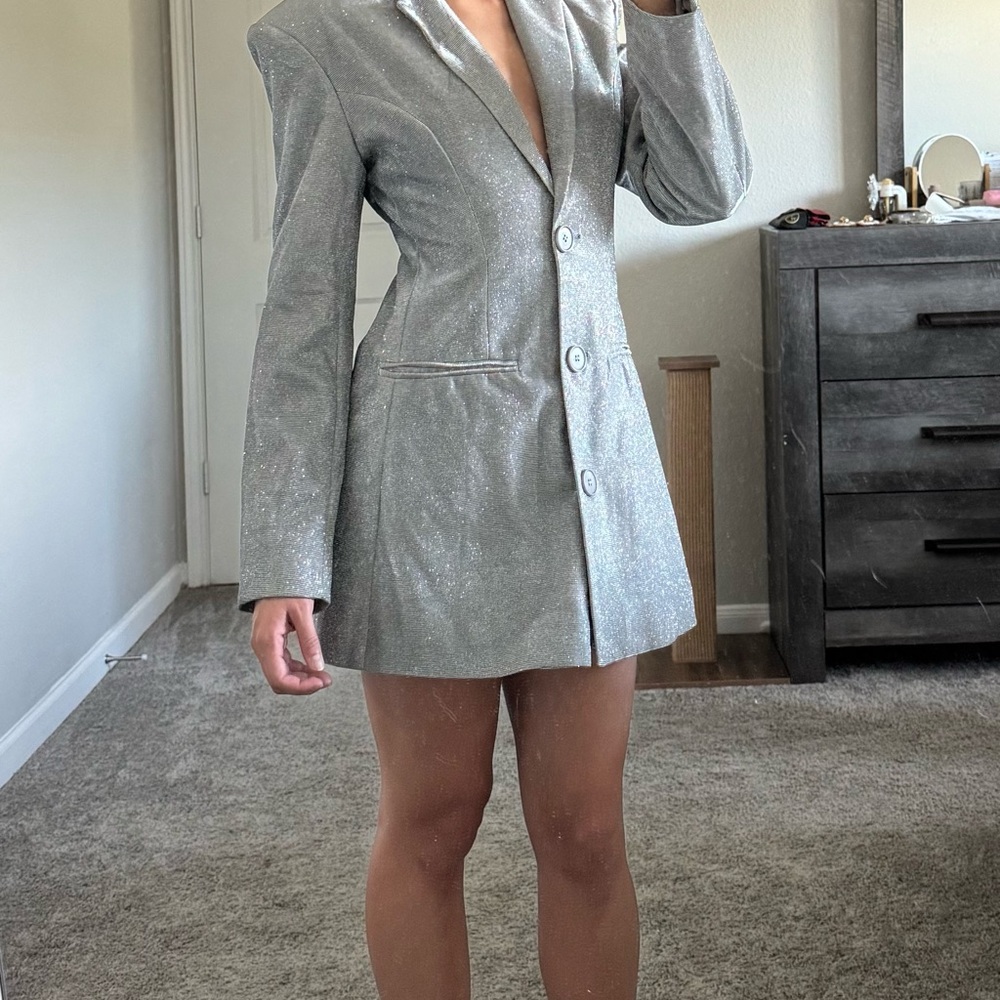 Elegant Silver Blazer Dress